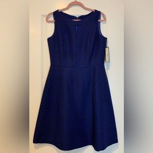 Tahari ASL knee length patterned A-line dress im black and blue